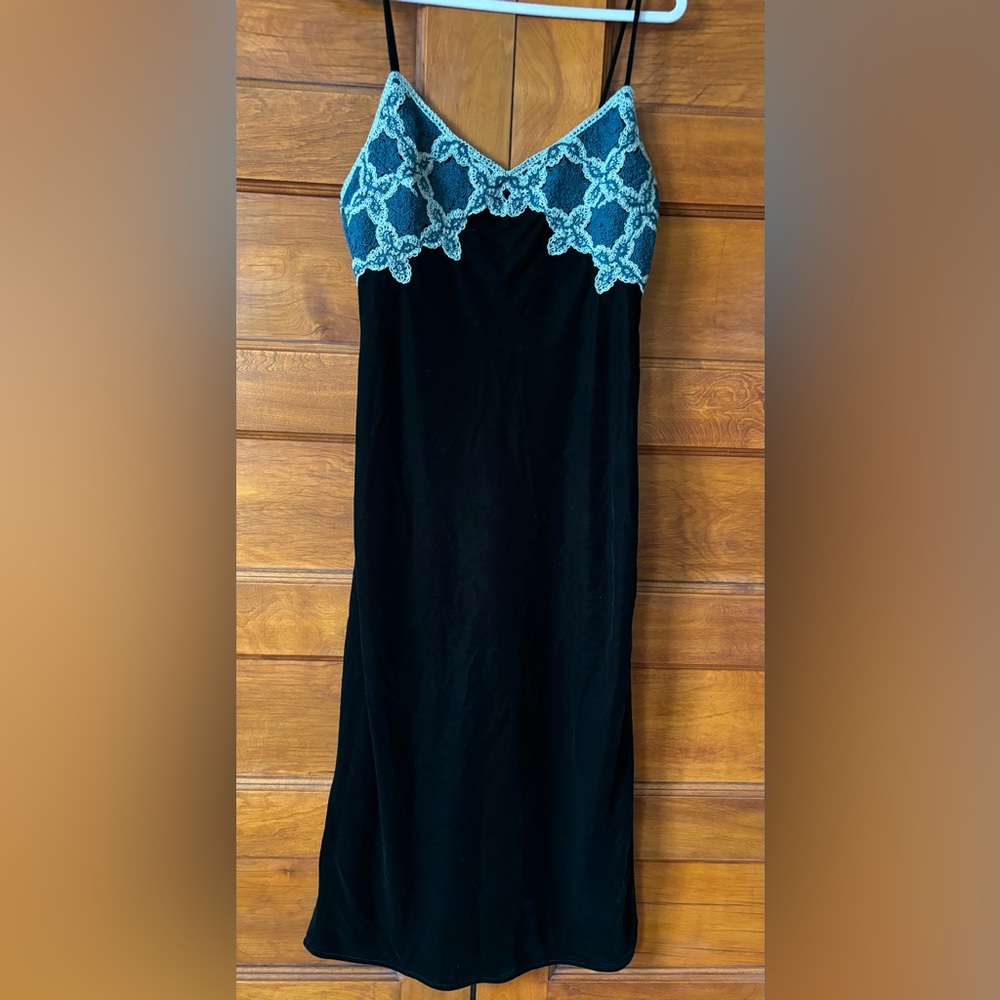 Zara Dark Green Velvet Dress with Crochet Top